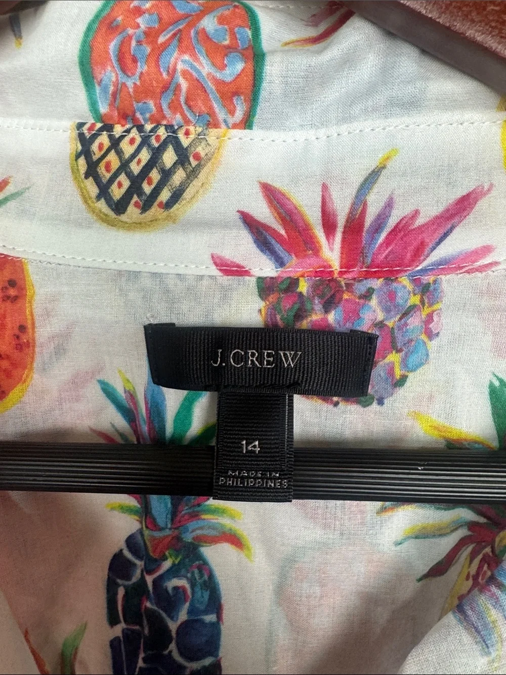 J. Crew White Button-Front Shirt with Multicolor Pineapple Print 14